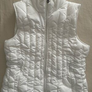 Nine West White Quilted Zip Puffer Vest Women’s Size L Mid-Length Solid